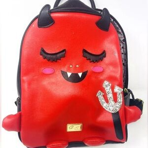 Betsey Johnson Little Devil Red Black Backpack Purse Faux Leather Bag